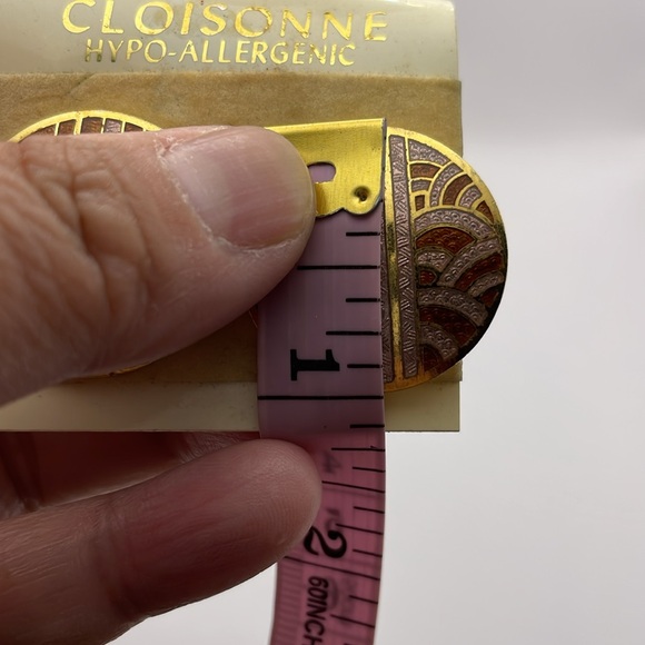 Vintage New Old Stock Cloisonné (Cloisonne) Round Art Deco Stud Earrings (CPN11) - Picture 4 of 5